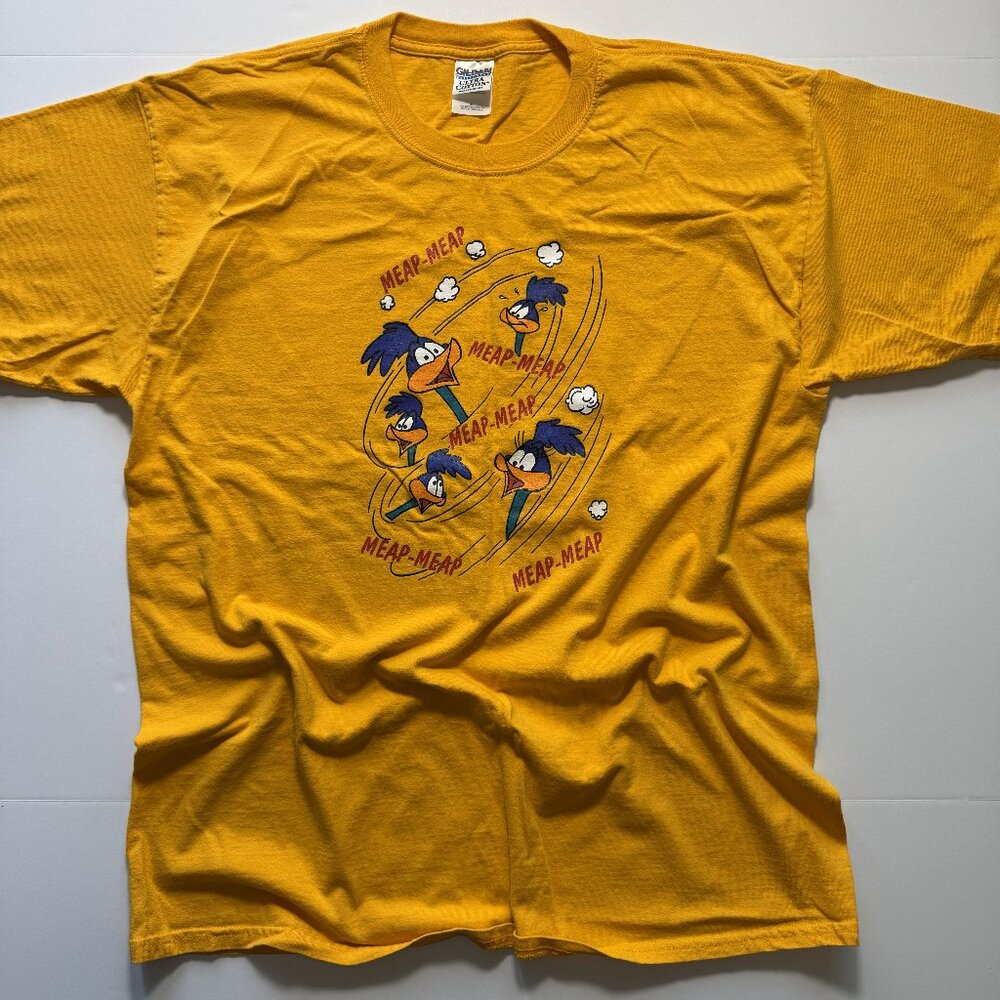 Vintage Y2K Looney Tunes Cartoon Acme Road Runner Wiley Coyote XL Yellow Shirt
